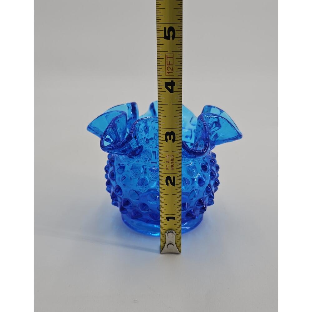 Vintage Fenton Colonial Blue Hobnail 3" Double Crimped Rim Glass Flower Vase - Picture 8 of 8